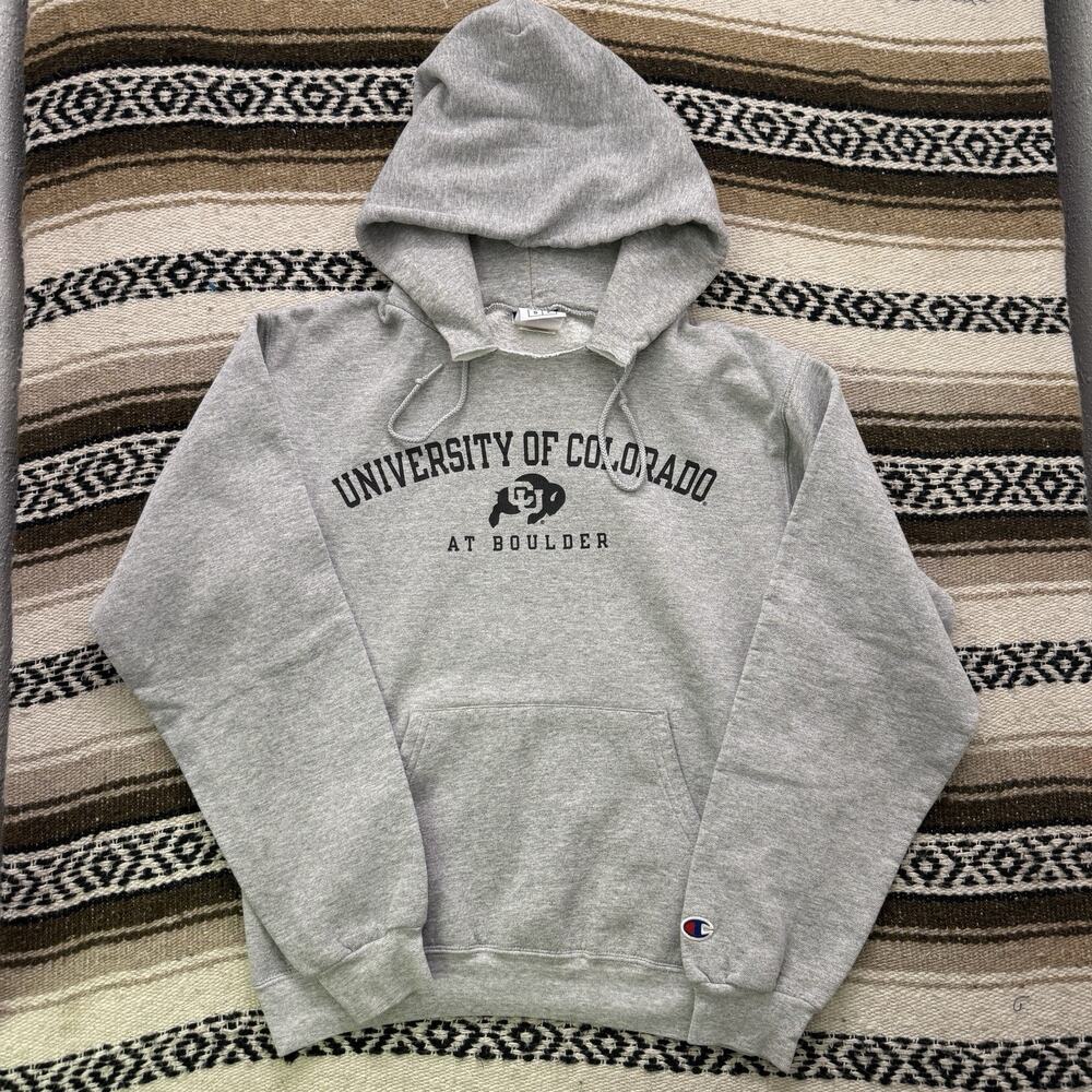 Mens Vintage Y2K Champion Colorado Buffaloes Heather Gray Hoodie Sweatshirt Sz S